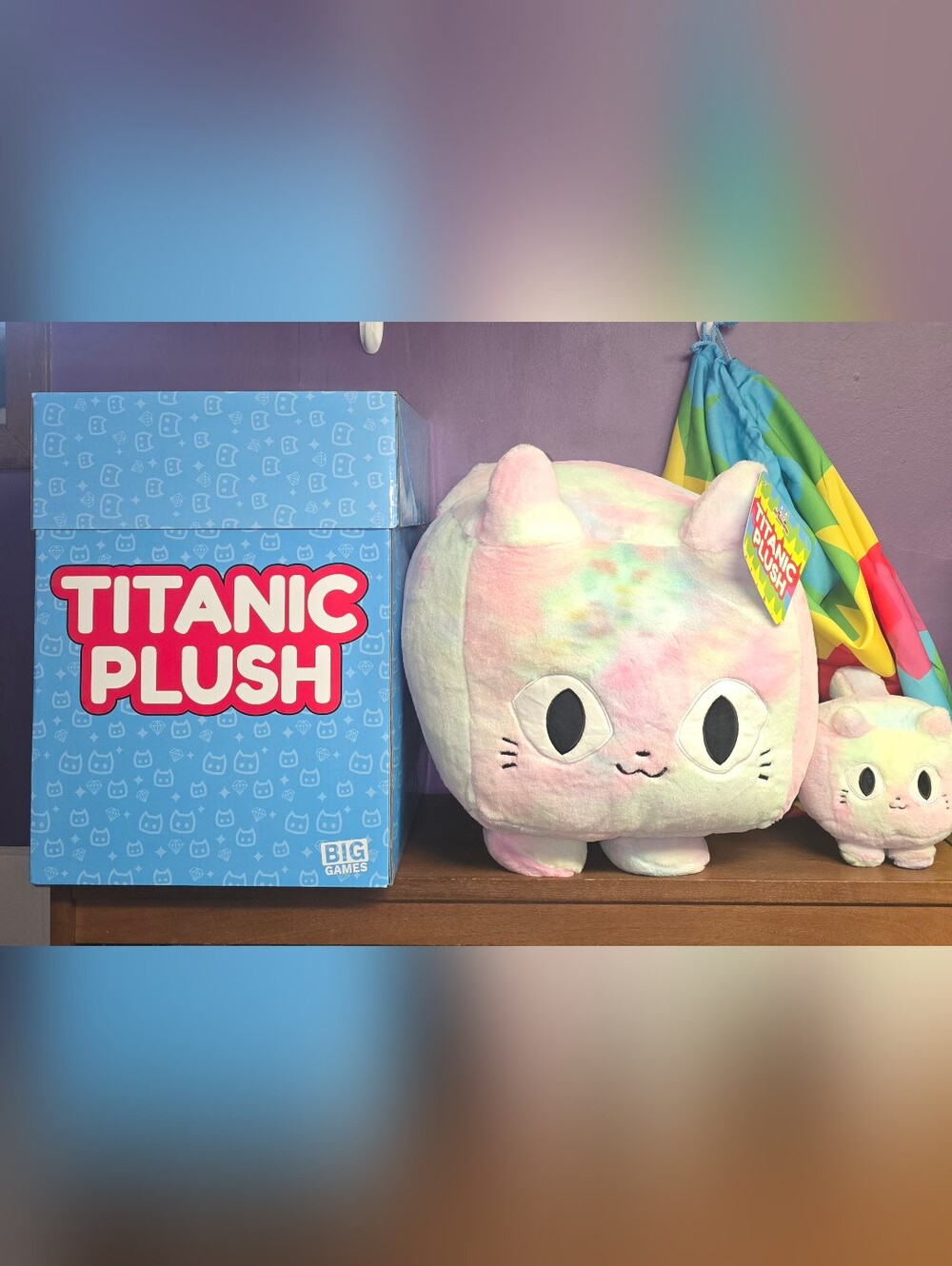 BIG Games TITANIC Tiedye Cat Plush 17" Pet Simulator Set + Mini Box